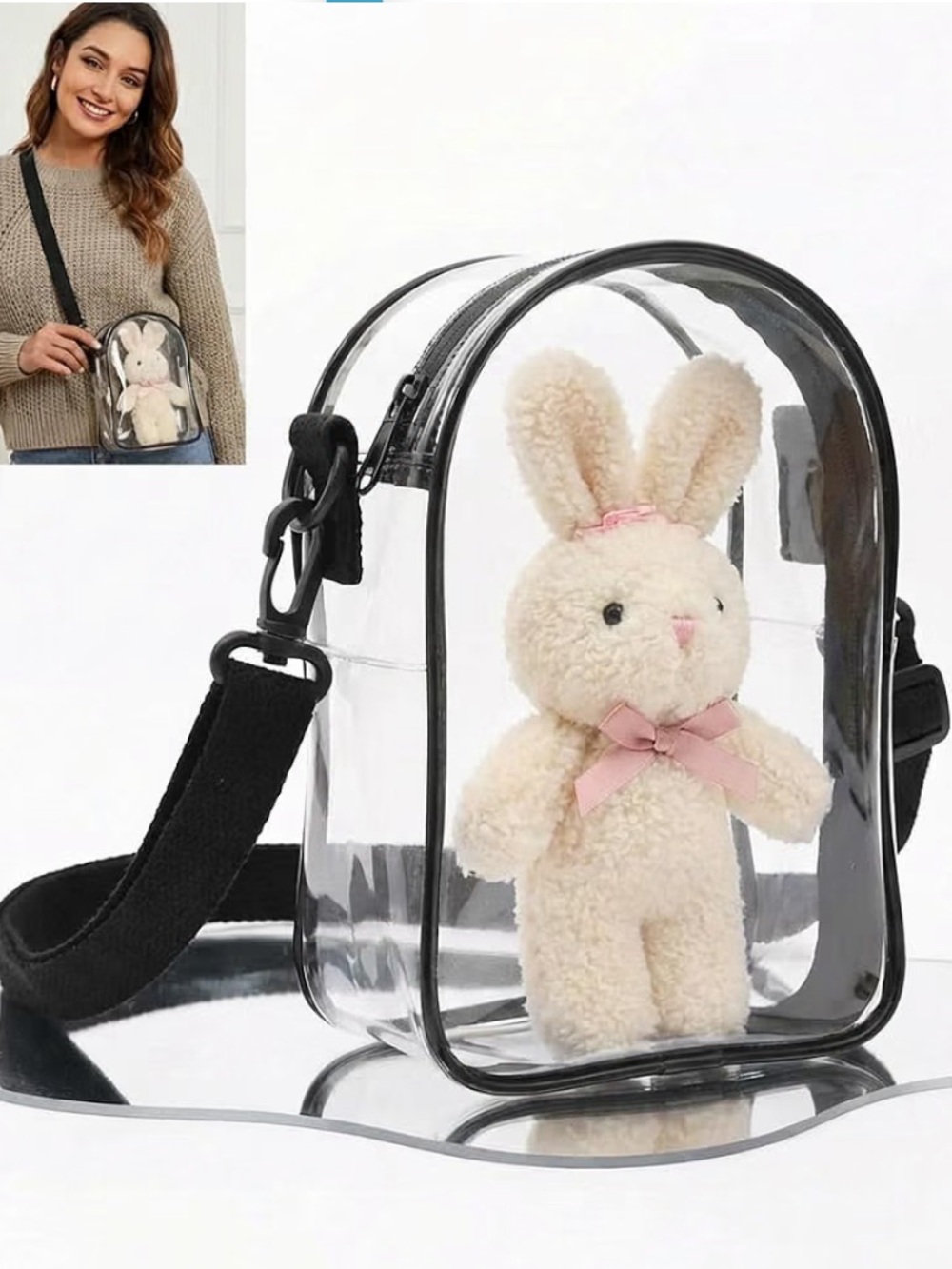 Clear crossbody bag carrier with adjustable strap